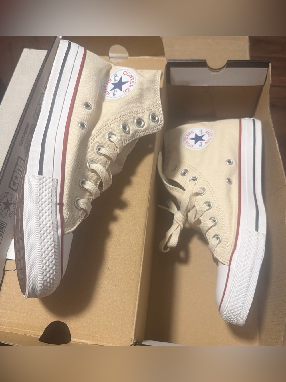 Classic Chuckies!  Size 7.5 Mens 9.5 Womens Cream Off White.  High Top Converse.